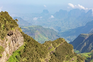 Prints of Ethiopia. Amhara. North Gondar. Valley and mountains in the Ethiopian highlands Images Dated 2024 April: Ethiopia. Amhara. North Gondar. Valley and mountains in the Ethiopian highlands