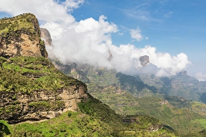 Prints of Ethiopia. Amhara. North Gondar. Cliffs on a mountain in the Ethiopian highlands Images Dated 2024 April: Ethiopia. Amhara. North Gondar. Cliffs on a mountain in the Ethiopian highlands