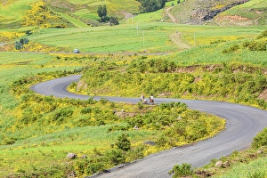 Prints of Ethiopia. Amhara. Winding road in the Ethiopian highlands. (Editorial Use Only) Images Dated 2024 April: Ethiopia. Amhara. Winding road in the Ethiopian highlands. (Editorial Use Only)