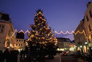 Alsace Prints: EU, France, Alsace, Haguenau. Christmas tree and decorations