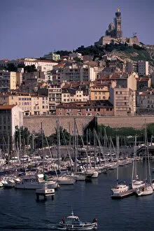 EU, France, Provence, Bouches-du-Rhone, Marseille. Vieux Port and Basilique Notre