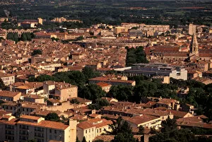 EU, France, Provence, Gard, Nimes. City view from Tour Magne towards amphitheatre