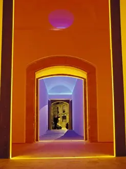 Contemporary Prints: EU, Spain, Barcelona. Lit doorway near Picasso Museum in the Ciutat Vella area
