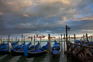 Nautical Prints: Euorpe; Italy; Venice; Gondolas tied up for the night