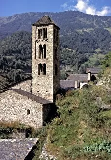 Images Dated 16th April 2008: Europe, Andorra, Sant Climent de Pal. A stone clock tower indicates the center of a small village