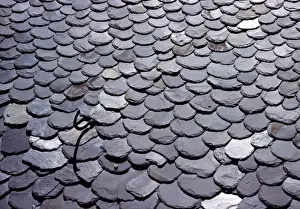 Republic Prints: Europe, Andorra. Slate roof tiles are common on older buildings in Andorra