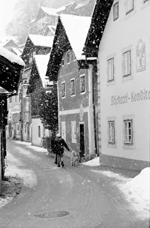 Hallstat Prints: Europe, Austria, Hallstat. Snowy street