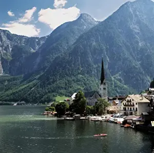 Salzkammergut Prints: Europe, Austria, Hallstatt. The village of Hallstatt sits at the base of the Dachstein