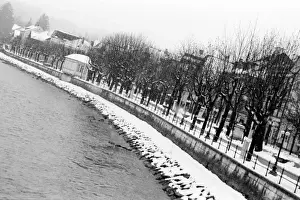 Salzburg Prints: Europe, Austria, Salzburg. The bank of the River Salzach in winter