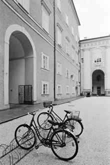 Salzburg Prints: Europe, Austria, Salzburg. Bicycles in the Domplatz