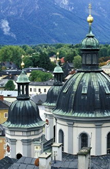 Salzburg Prints: Europe, Austria, Salzburg. Rooftop view of St. Erhard Church