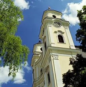 Church Tower Prints: Europe, Austria, Traunkirchen. Traunkirchen Church is positioned at the south end