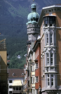Power Line Prints: Europe, Austria, Tyrol, Inssbruck, Alstadt. Houses on Friedrichstrasse