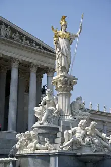 Images Dated 1st May 2009: Europe, Austria, Vienna, detail of statue and fountain at the Austrian Parliament