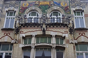 Belgium Prints: Europe, Belgium, Antwerp. The Battle of Waterloo house, one of the eye-catching