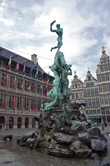 Belgium Prints: Europe, Belgium, Antwerp. Brabo Fountain