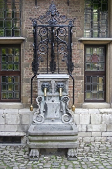 Flanders Prints: Europe, Belgium, Antwerp. A fountain at the Rubens House, where the painter lived