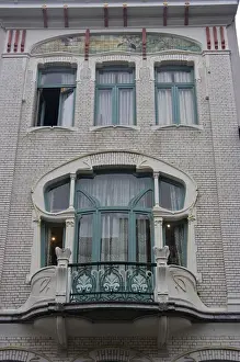 Eclectic Prints: Europe, Belgium, Antwerp. The ornate facade of a home in Antwerps historic