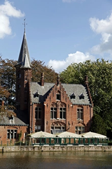 Images Dated 13th September 2011: Europe, Belgium, Brugges. Brick church on Minnewater