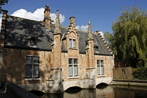 Cruise Prints: Europe, Belgium, Brugges. Canal buidling in Brugges