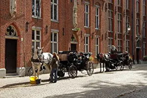 Carriage Prints: Europe, Belgium, Brugges. Horse-drawn carriage of Brugges