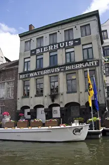 Flanders Prints: Europe, Belgium, Ghent. A beer hall on the Ghent waterfront