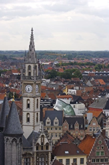 Flanders Prints: Europe, Belgium, Ghent. From the top of the belfry, a view of Ghents medieval