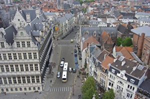 Flanders Prints: Europe, Belgium, Ghent. From the top of the belfry, a view of Ghent
