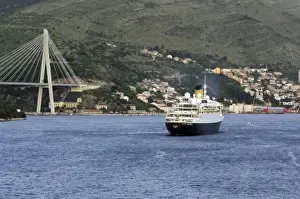 Sea Side Prints: Europe, Croatia. Cruise ship sailing into the port of Dubrovnik