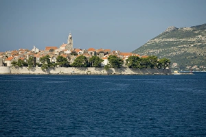 Images Dated 6th October 2006: Europe, Croatia, Dalmatia, Korcula Island, Korcula town. View of town from Adriatic Sea