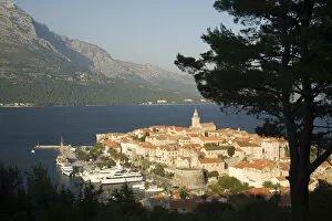 Images Dated 3rd October 2006: Europe, Croatia, Dalmatia, Korcula Island, Korcula town. View of town and Adriatic Sea