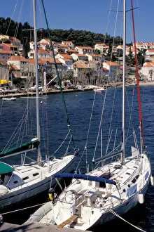 Europe, Croatia, Dalmatia, Korcula. Yachts in harbor