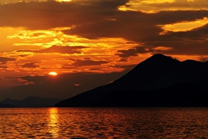 Europe, Croatia, Dubrovnik, Port. Sunset over the Port of Dubrovnik on the Adriatic Sea