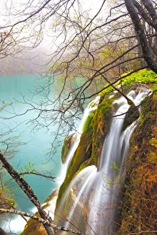 Images Dated 14th April 2012: Europe, Croatia, Plitvice Lakes National Park. Waterfalls into stream. Credit as