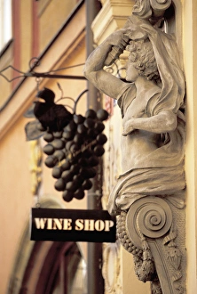 Europe, Czech Republic, Cent. Bohemia, Prague (Praha) Old Town; wine shop detail