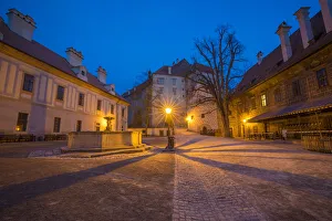 Lighting Prints: Europe, Czech Republic, Cesky Krumlov. Cesky Krumlov Castle courtyard at sunset