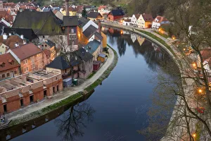 Jim Nilsen Prints: Europe, Czech Republic, Cesky Krumlov. Overview of town and Vltava River