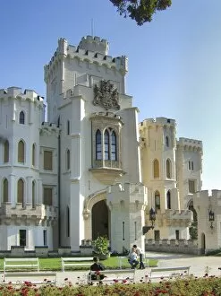 Images Dated 12th September 2006: Europe, Czech Republic, Hluboka Castle. Visitors enjoy a fine day at the entrance