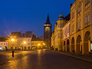 Images Dated 30th April 2014: Europe, Czech Republic, Jicin. Twilight in the main square surrounded with recently