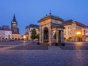 Images Dated 30th April 2014: Europe, Czech Republic, Jicin. Twilight in the main square surrounded with recently