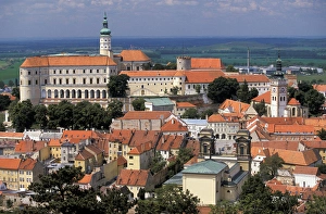 Images Dated 31st August 2011: Europe, Czech Republic, Mikulov. Town view from Holy Hill