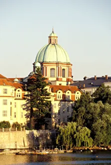 Europe, Czech Republic, Prague. Saint Francis Seraphinus Church and the Vltava