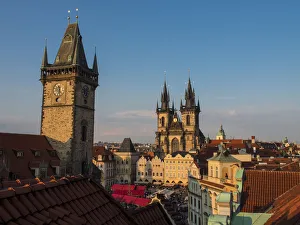 Images Dated 23rd April 2014: Europe, Czech Republic, Prague. Tyn Church, founded in 1385, dominates one side of