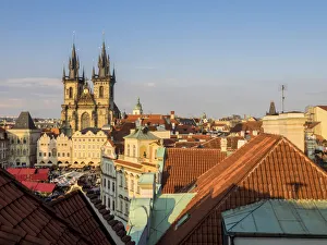 Europe, Czech Republic, Prague. Tyn Church, founded in 1385, dominates one side of