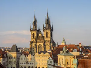 Images Dated 23rd April 2014: Europe, Czech Republic, Prague. Tyn Church, founded in 1385, dominates one side of