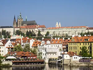 Natural World Prints: Europe, Czech Republic, Prague. Prague castle and Lesser town as seen from the Vltava