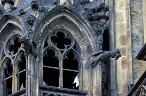 Images Dated 16th September 2005: Europe, Czech Republic, Prague, Castle window detail and gargoyle