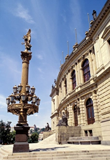 Street Light Prints: Europe, Czech Republic, Prague. Rudolfinum