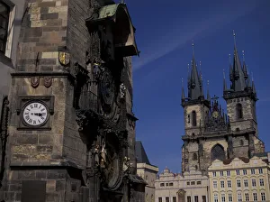Tyn Church Prints: Europe, Czech Republic, Prauge. Old Town Hall, Tyn Church, Astrological Clock (Medium