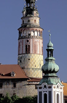 Images Dated 8th June 2011: Europe, Czech Republic, South Bohemia, Cesky Krumlov Round Tower of Krumlov Chateau